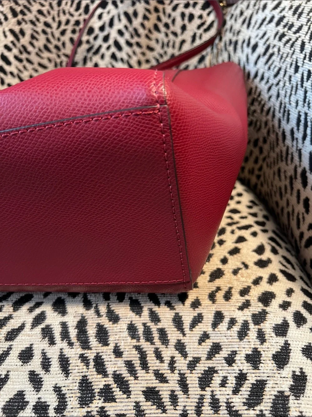 Coach Burgundy Leather Tote with Gold-Tone  Turnlock - Cherry Red